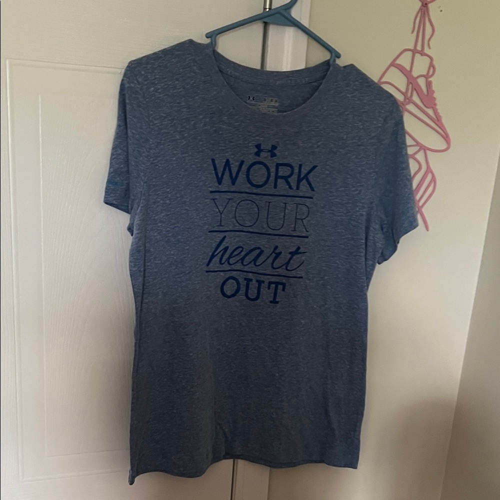 Under Armour Heather Gray Tee with Blue Text